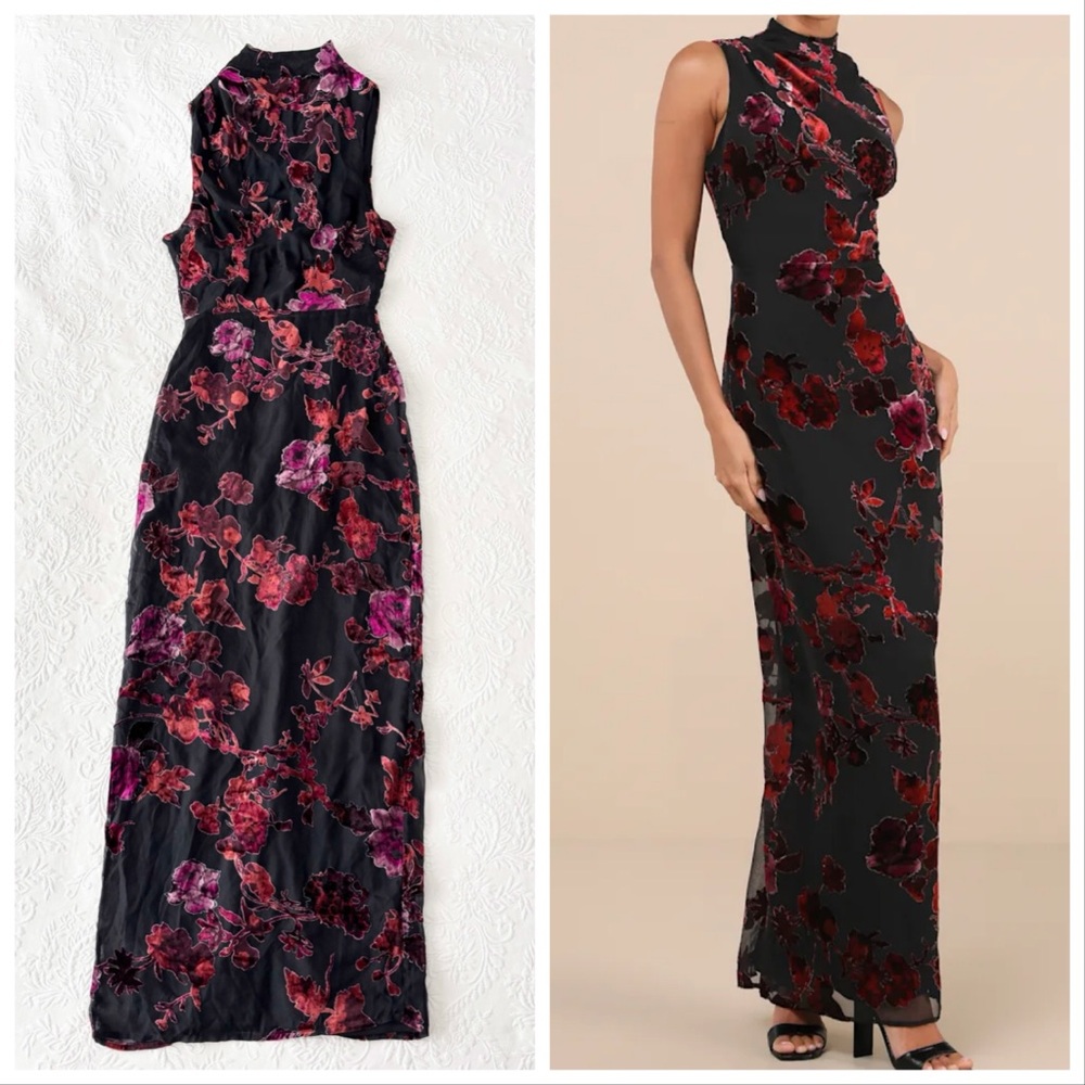 Lulu's Black and Red Floral Maxi Dress
